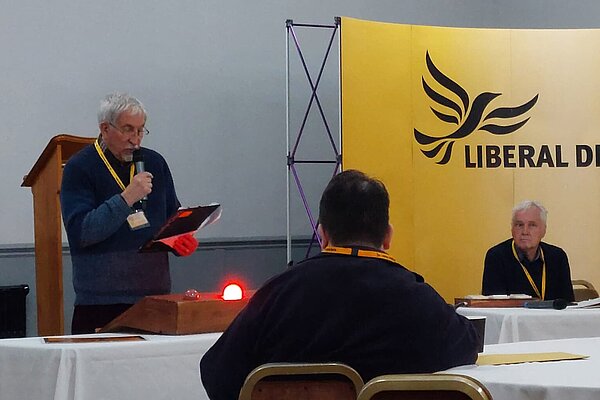 Party Chair Paul Roberts speaking at conference